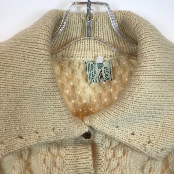 Womens Size Large Cladyknit Cream Vintage Pure Wool Mixed Knit Cardigan Sweater - Picture 2 of 3